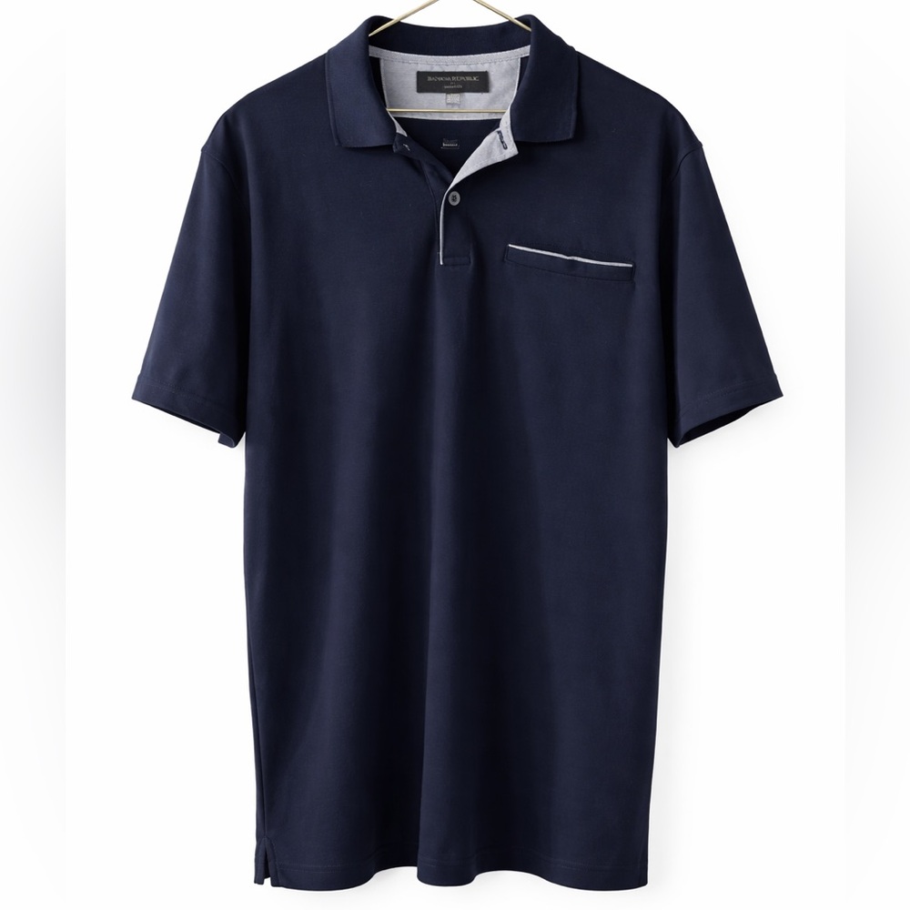 Banana Republic Dress Polo Navy Mens Large Short Sleeve Pocket Shirt